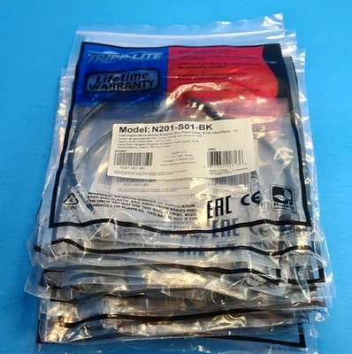 Lot of 10 Pack Tripp-Lite 1ft Cat6 26AWG Snagless Slim Ethernet Patch Cable Blk - Image 1 of 2
