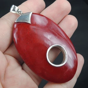 925 Sterling Silver Large Oval Red Coral & Resin Pendant Jewellery, RCP-272 - Picture 1 of 7