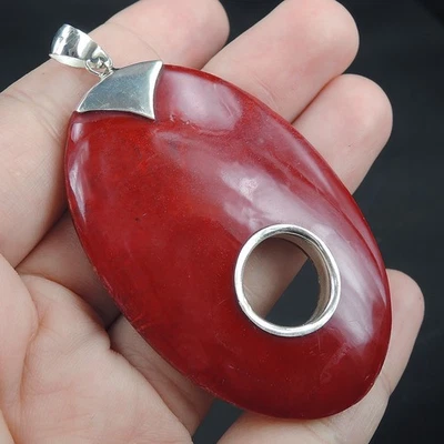 925 Sterling Silver Large Oval Red Coral & Resin Pendant Jewellery, RCP-272 - Image 1 of 4