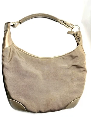 Bolso de Hombro As Is Gucci Media Luna Caqui Lona Cuero Acentos Herrajes Dorados  Foto 1 de 4