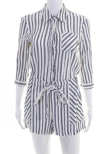 Milly Womens Striped Charlie Long Sleeve Collared Romper White Size S 11194522 - Picture 1 of 18
