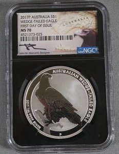 2017 P Australia $1 Wedge Tailed Eagle NGC MS70 Mercanti Signed - Picture 1 of 5