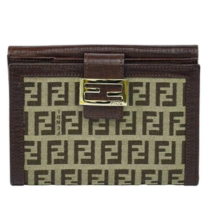 FENDI Zucchino 8M0160 Canvas Compact Wallet Beige Brown - Picture 1 of 15