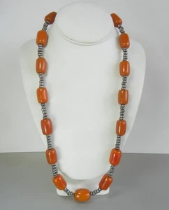 Butterscotch Amber Bakelite + Steel Bead 26" Necklace African 112 Grams - Picture 1 of 5