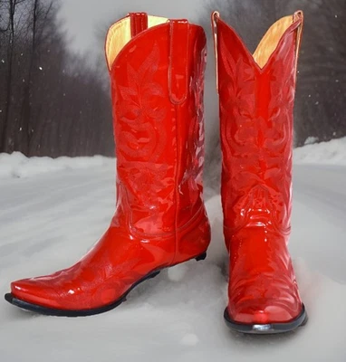 Botas Vaqueras De Colección Old Gringo RARAS Rojas Talla 11B PATENTE Cuero Bordado Foto 1 de 4