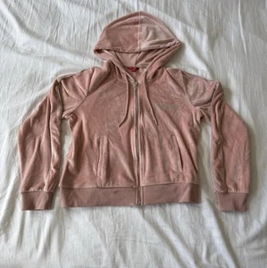 Guess pink white graphic cropped hoodie zip up long sleeve jacket sweater M - Picture 1 of 6