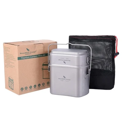 Titanium Mess Kit Hanging Pot Cup with Lid Folding Handles Outdoor Camping Co... - Image 1 of 4