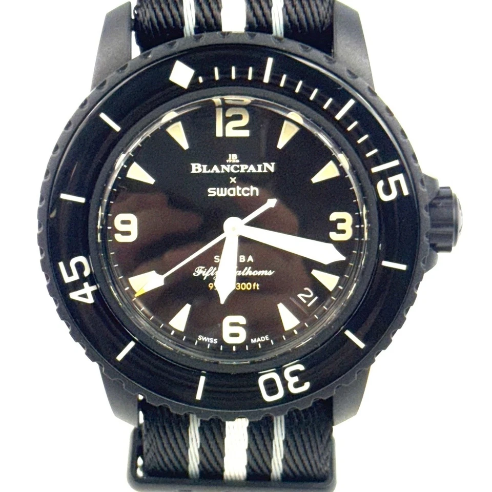 Blancpain Scuba Fifty Fathoms 42.3 mm Black Bioceramic Case with Two-Tone NATO Strap Men's Wristwatch - SO35B400