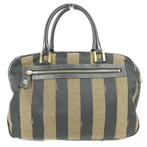 FENDI vintage Pecan Bag Hand Bag Leather/Canvas Black/khaki - Foto 1 di 15