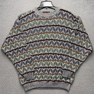 Suéter esportivo vintage Jantzen masculino cinza médio colorido geométrico anos 80 anos 90 jumper - Imagem 1 de 4
