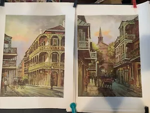 Vintage New Orleans French Quarter Szene mit Pferdekutsche 2 Drucke signiert von Coleman - Bild 1 von 12