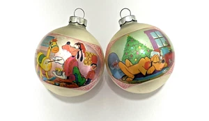 2 Vintage Disney Corning Glas 3" Weihnachtsschmuck Pluto Goofy - Bild 1 von 8