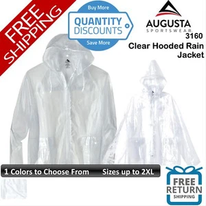 🔥 Augusta Sportswear Men Clear Hooded Rain Jacket Pvc Zip Up To 2XL 3160 - Picture 1 of 2