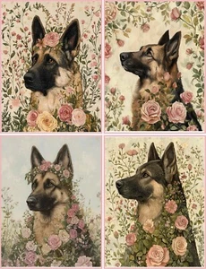 8 German Shepherd shabby chic glossy blank fold out note card with envelopes - Picture 1 of 4