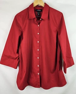 The Outfitters by Lands' End Women's Shirt Size 18W Red Button Down 3/4 Sleeve - Picture 1 of 8
