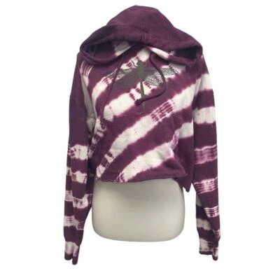 Sudadera con Capucha Estampada a Mano Reciclada Para Mujer Mediana Libélula Recortada Manga Larga Foto 1 de 4