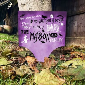 Trick Or Treaters Help Yourself Purple Personalised Garden Stake Halloween Sign - Picture 1 of 1