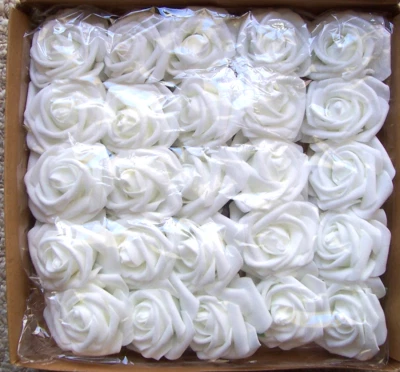 25 Artificial Flowers Foam White Roses Wedding Bouquet Party Shower - Image 1 of 4