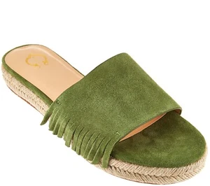 C Wonder Olive Suede Flat Slip-On Espadrilles Fringe, Tabitha, Size 5 M - Picture 1 of 4