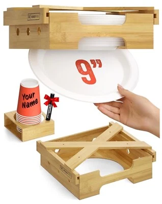 Dispensador de platos de papel de madera Homey Panda de bambú de 9 pulgadas  Foto 1 de 2