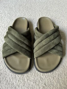 BASSIKE Suede Cross-over Slide - Army Green - Size 39 - Picture 1 of 10