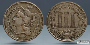 1868 Three Cent Piece, 3C Nickel, Extremely Fine Condition, Free Shipping, C7613 - Picture 1 of 3