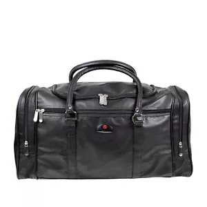 Travel Bag Holdall Black Leatherette Weekend Holiday Overnight Gym Duffel SALE - Picture 1 of 8