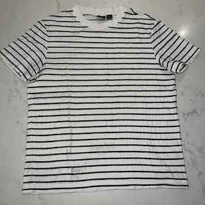 Vintage Striped Hugo Boss Tee Sz M White Black Stripe Cotton Crew - Picture 1 of 5