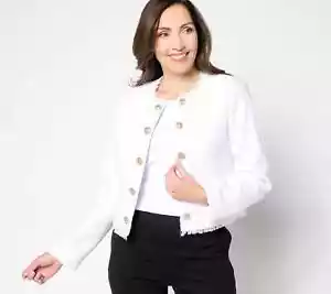 Blazer GRAVER Susan Graver Tweed Recortado con Detalle de Flecos-Blanco-Reg 4 A634072 - Imagen 1 de 3