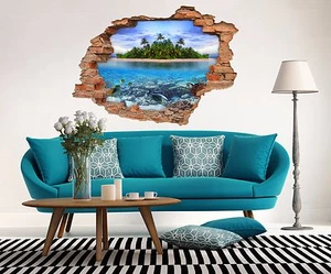 3D Lake island 54 Wall Murals Stickers Decal breakthrough AJ WALLPAPER AU Lemon - Picture 1 of 6
