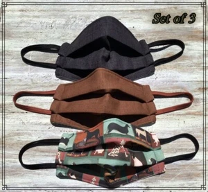 Set of 3 Face Masks,Handmade*Quilted Filter* Nose wire* Dogs/Brown*USA* Mens XL - Picture 1 of 2