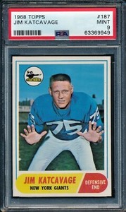 1968 Topps #187 Jim Katcavage PSA 9 MINT, New York Giants,  POP 18,  None Higher