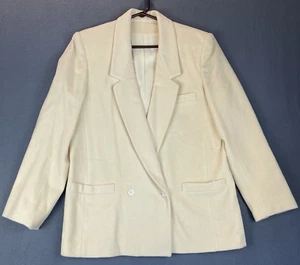 VTG Neiman Marcus 100% Cashmere Blazer Jacket Sz 10 Ivory Lined Double Breasted - Picture 1 of 10
