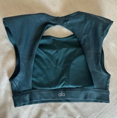 Sujetador deportivo Alo XS verde azulado/azul espalda abierta acolchado hombro excelente estado  Foto 1 de 4