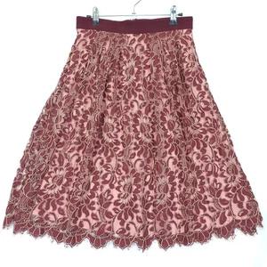 Eva Mendes Blumen Spitze Rock Plissee fließend Damen 2 gefüttert burgund rose Taschen - Bild 1 von 13