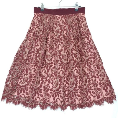 Falda Eva Mendes Floral Encaje Plisada Fluida Mujer 2 Forrados Borgoña Rosa Bolsillos Foto 1 de 4