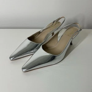 Sam Edelman Bianka Sling Pumps Womens 8 Soft Silver Pointy Slingback Heel - Picture 1 of 9