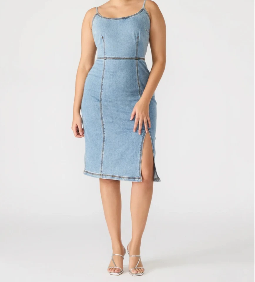 Vestido midi de mezclilla Steve Madden Giselle precio de venta sugerido por el fabricante 89 USD talla 4 # 12A 2273 nuevo Foto 1 de 4