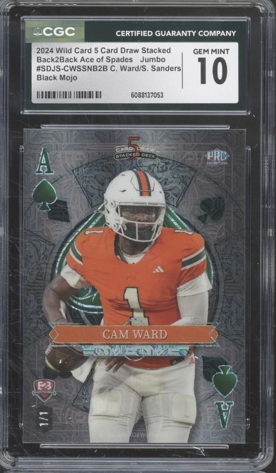 2024 Wild Card Black Mojo Cameron Ward Shedeur Sanders 1/1 RC Gem Mint CGC 10 - Image 1 of 1