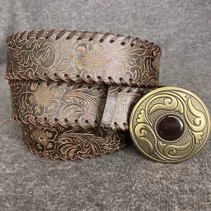 Cintura western lavorata ecopelle donna 2X più marrone ampia fibbia metallo cowboy - Foto 1 di 17