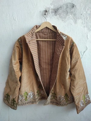 Chaqueta de terciopelo bordada mostaza india Suzani ropa exterior étnica regalo para ella Foto 1 de 4