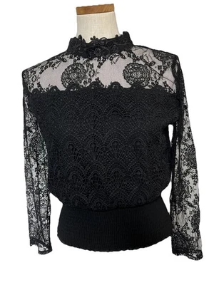 The Pyramid Collection Women’s Black Lace Goth Victorian Top Shirt M Medium NWOT - Image 1 of 4