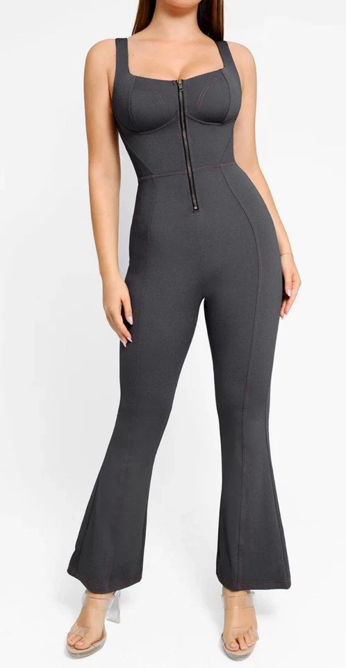 Mono para mujer Popilush de mezclilla acampanado pierna esculpida talla S ropa moldeadora sin mangas Foto 1 de 2