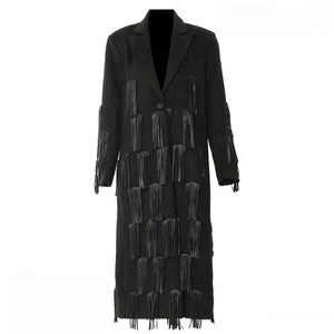 Herbst Damen PU Quaste mittellanger Mantel Windbreaker Einknopf Wolle Trenchcoat - Bild 1 von 16