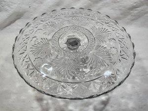 Vintage Indiana Glass Clear Horsemint Footed Pedestal Cake Plate Stand - 9-5/8” - Picture 1 of 16
