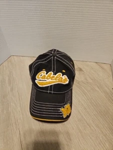 Cabelas Baseball Cap Black And Gold Adjustable Hat Embroidered Logo Strapback MO - Picture 1 of 2