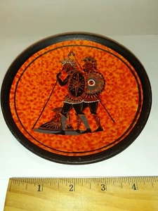 Vintage VTG Clay Plate Made in Greece Orange Aztec Warriors Shield Spear - Picture 1 of 16