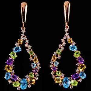 NATÜRLICHE AAA AMETHYST PERIDOT TOPAS CITRIN OHRRINGE 0,925 STERLINGSILBER 14K RGP - Bild 1 von 3