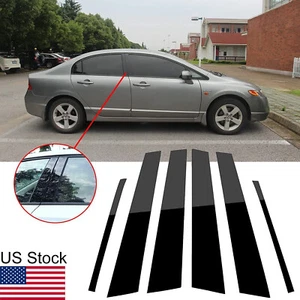 6pcs Piano Black Pillar Posts Whindow Door Trim Cover for 2006-2011 Honda Civic - Picture 1 of 6
