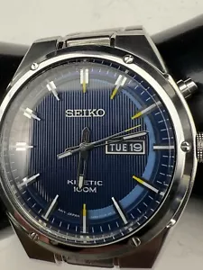 Seiko Kinetic 5M83-0AB0 SMY155 blue dial JDM day date mens watch 100M Runs H4 - Picture 1 of 14